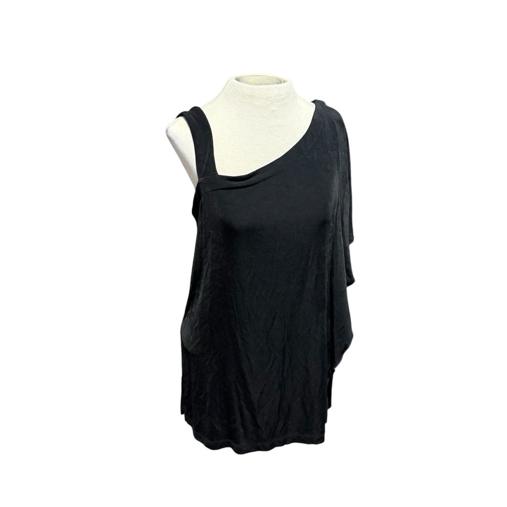 Asymmetric Tunic Top One Shoulder Black Stretchy Ruched Fairy Whimsygoth Y2K VTG